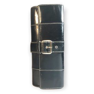 KENNETH COLE New York BLACK Genuine leather SILVER FLAP Clutch